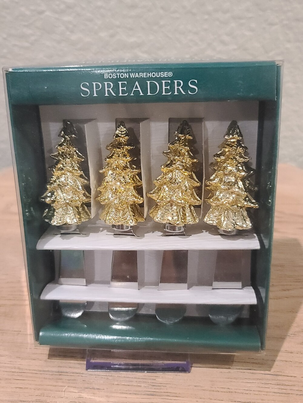 VTG Boston Warehouse Gold Christmas Tree Cheese & Dip Spreaders Set of 4